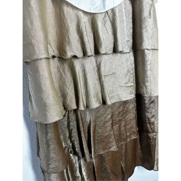 Signature By Robbie Bee Bohemian Layered Ruffled Dress Gold Brown Size 14 - Picture 4 of 12